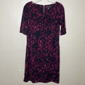 TAHARI Shift Dress Wine & Black Exposed Back Zipper Floral Comfortable 4
